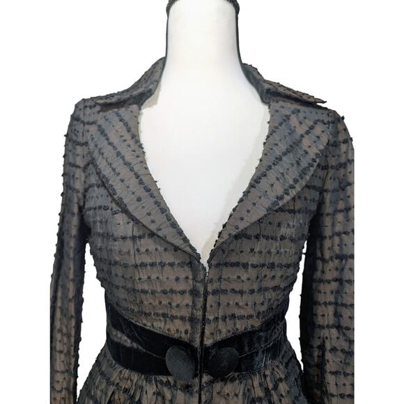 Nanette Lepore Skirt Suit Set Y2K Black Textured Dot Velvet Trim Sz 2 USA - Picture 2 of 16